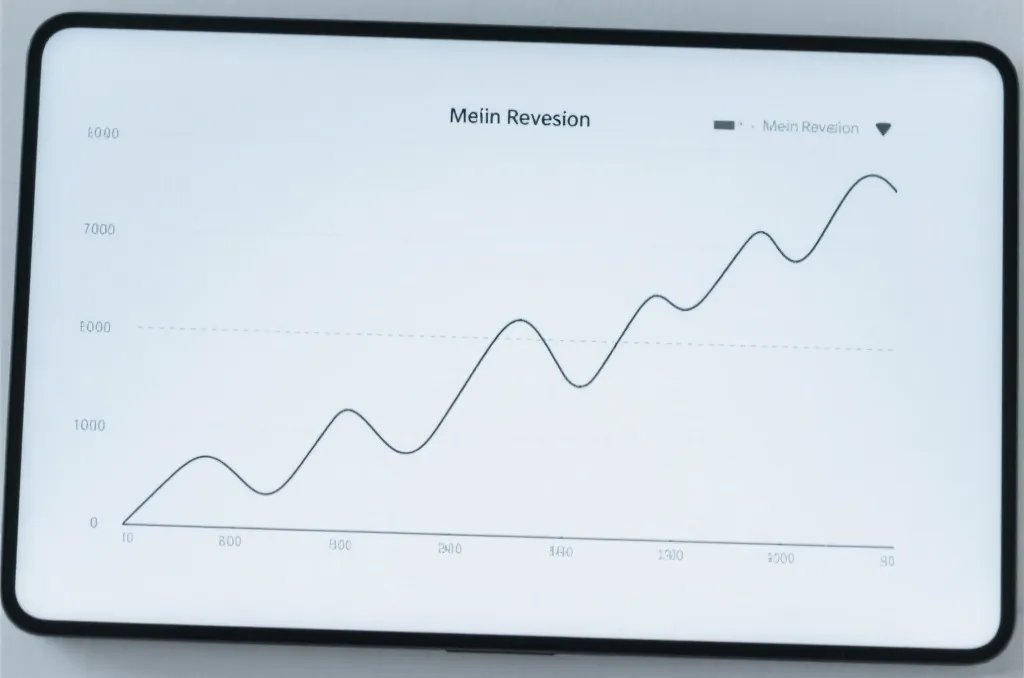 A clean modern line graph showing a fluctuating curve eventually stabilizing around a central horizontal dotted line, representing mean reversion, on a sleek digital screen layout